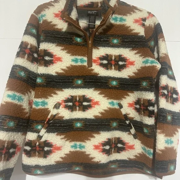 Wrangler Retro Southwestern Quarter Zip Sherpa Pullover - Picture 3 of 12